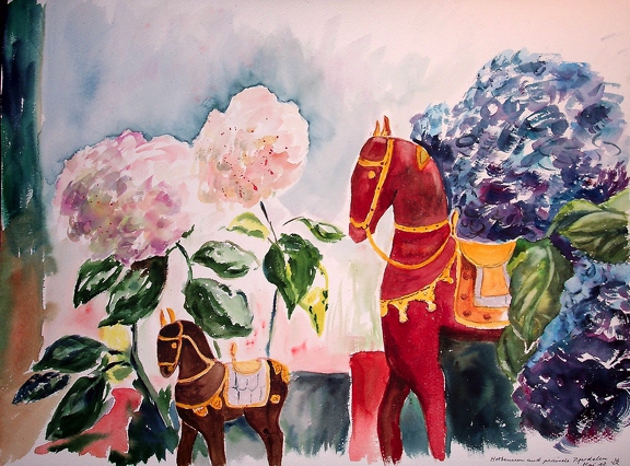 2012-05 Hortensien und persische Pferdchen 47x36cm t