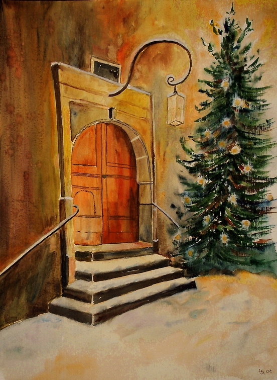 2008-12 Weihnachtlich geschmückter Hauseingang 48x36cm t