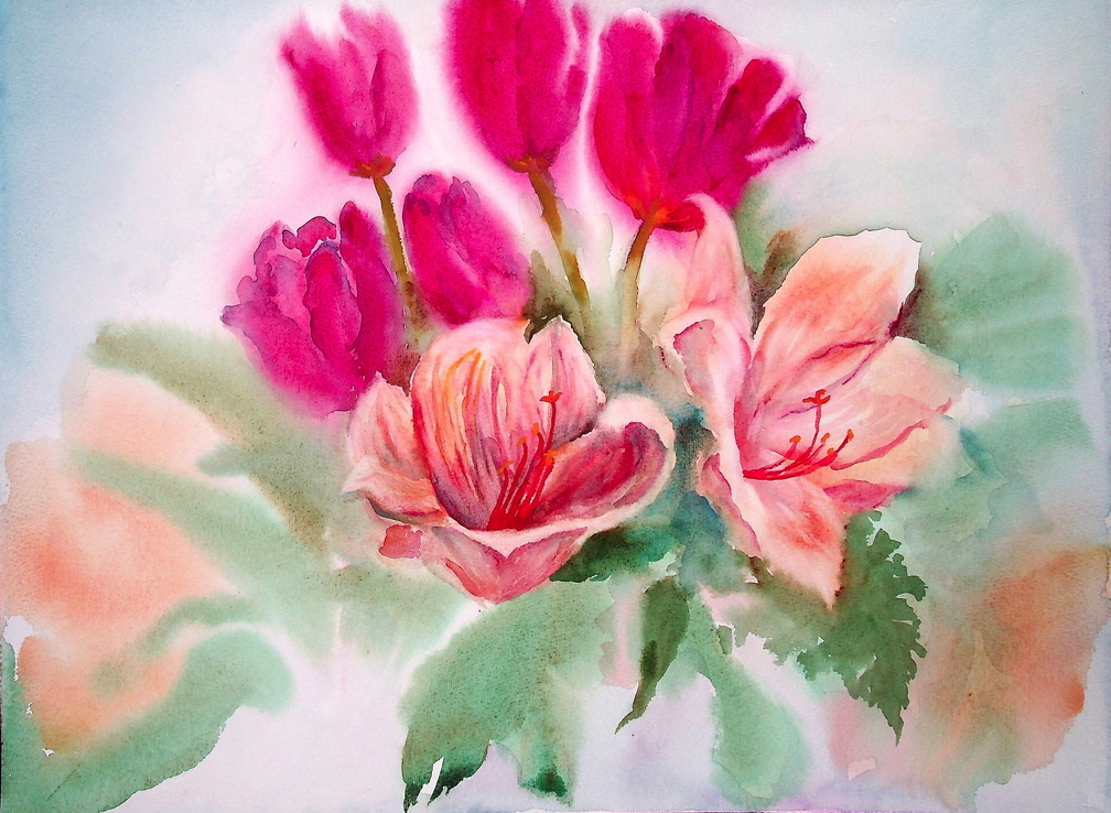 Blumenstrauß in pink 48x36cm t