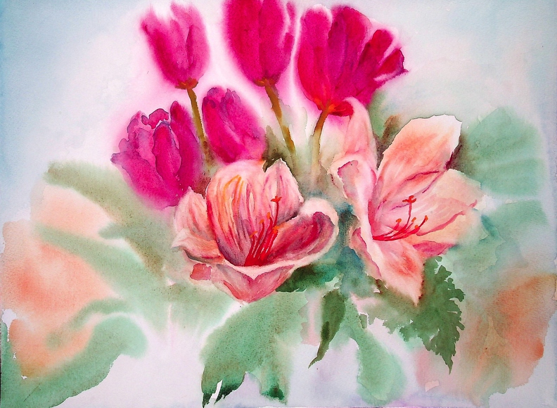 Blumenstrauß in pink 48x36cm t
