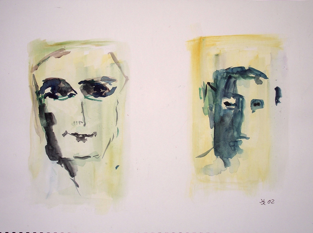 2002 Doppelblatt 5 S.1 2 Portraits auf gelbem Hintergrund 39,2x28,5cm t