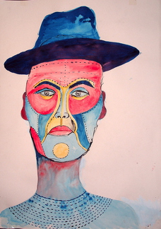 2011 Portrait mit blauem Hut 59 x 41,5cm t