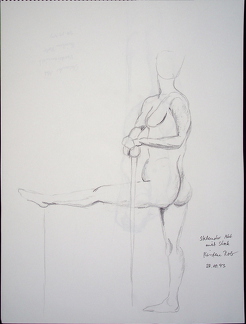 1993-10-28 Stehender Akt mit Stock und einem Bein ausgestreckt 40 x 30cm t