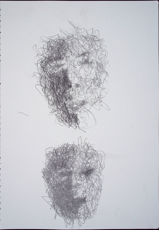 2010 o.S. 2 Gesichts-Skizzen in einem Strich 35 x 25cm t